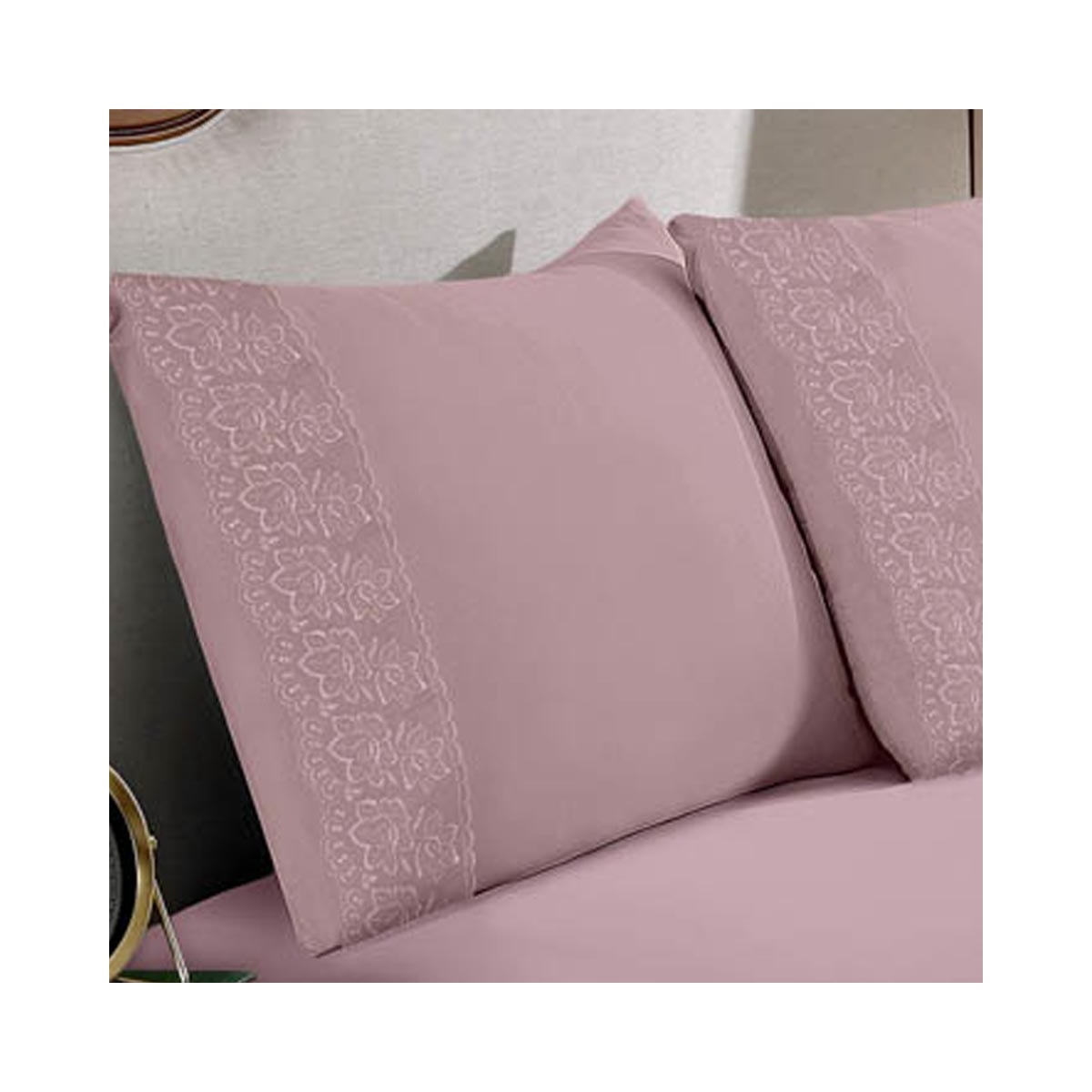 Kit Bouton De 2 Fronhas Sonata Renda Milka Rosa Kit Bouton De 2 Fronhas Sonata Renda Milka Rosa