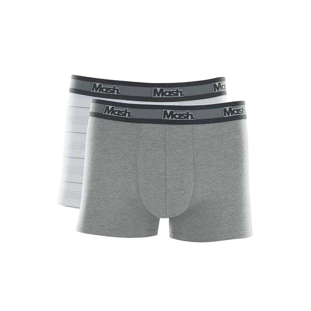 Kit Cueca Mash Boxer Algodao 110.09 Branco/Cinza Mescla