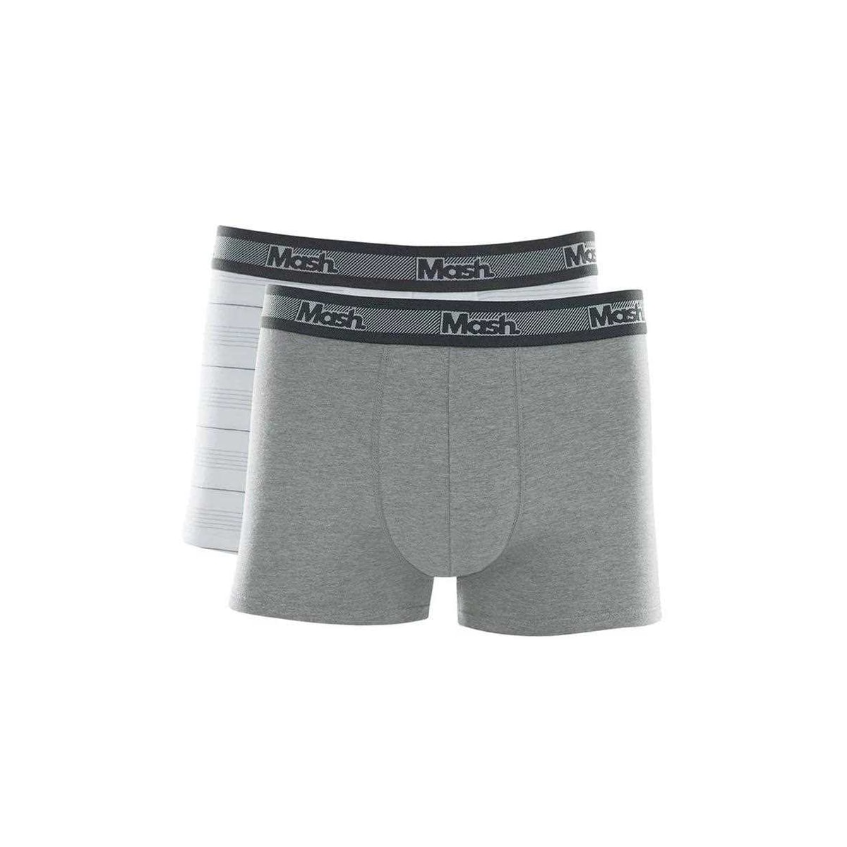 Kit Cueca Mash Boxer Algodao 110.09 Branco/Cinza Mescla