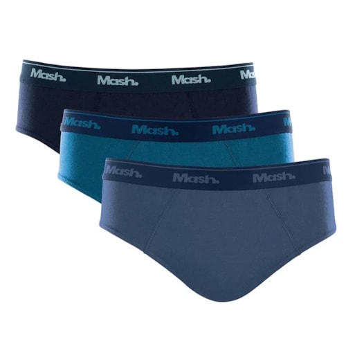 Kit Cueca Mash Slip Masculina 010.04 Azul/Azul/Azul