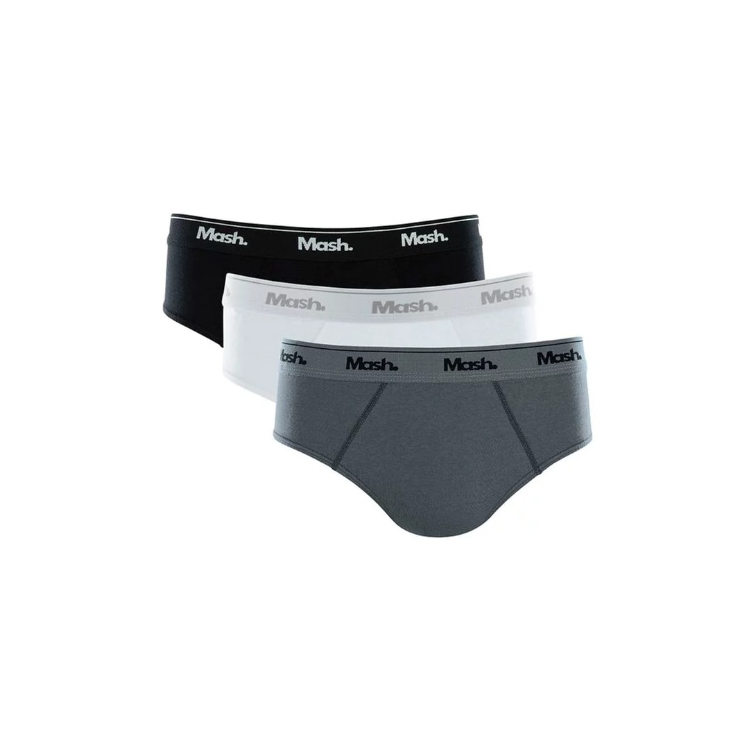 Kit Cueca Mash Slip Masculina 010.04 Cinza Medio/Branco