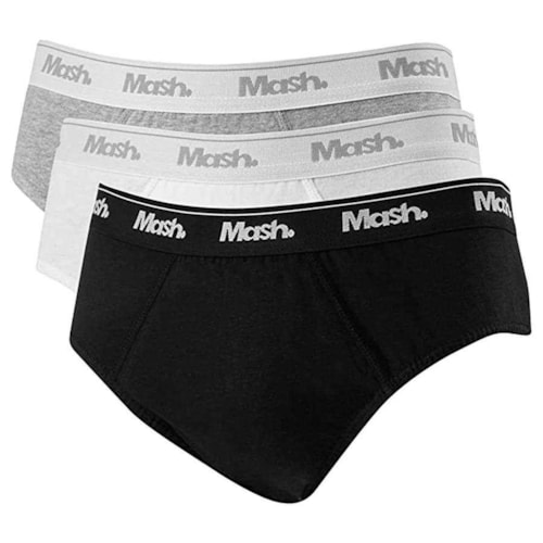 Kit Cueca Mash Slip Masculina 010.04 Preto/Branco/Cinza