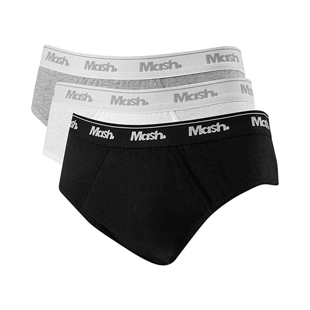 Kit Cueca Mash Slip Masculina 010.04 Preto/Branco/Cinza Kit Cueca Mash Slip Masculina 010.04 Preto/Branco/Cinza