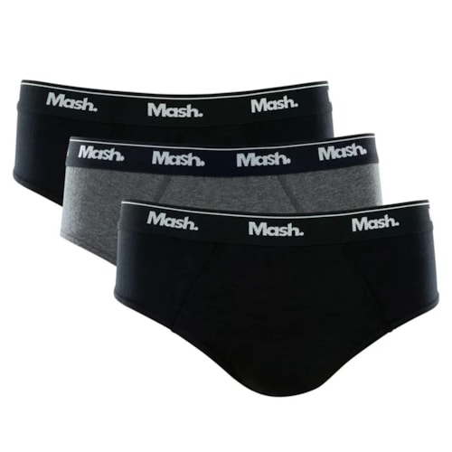 Kit Cueca Mash Slip Masculina 010.04 Preto/Cinza/Preto