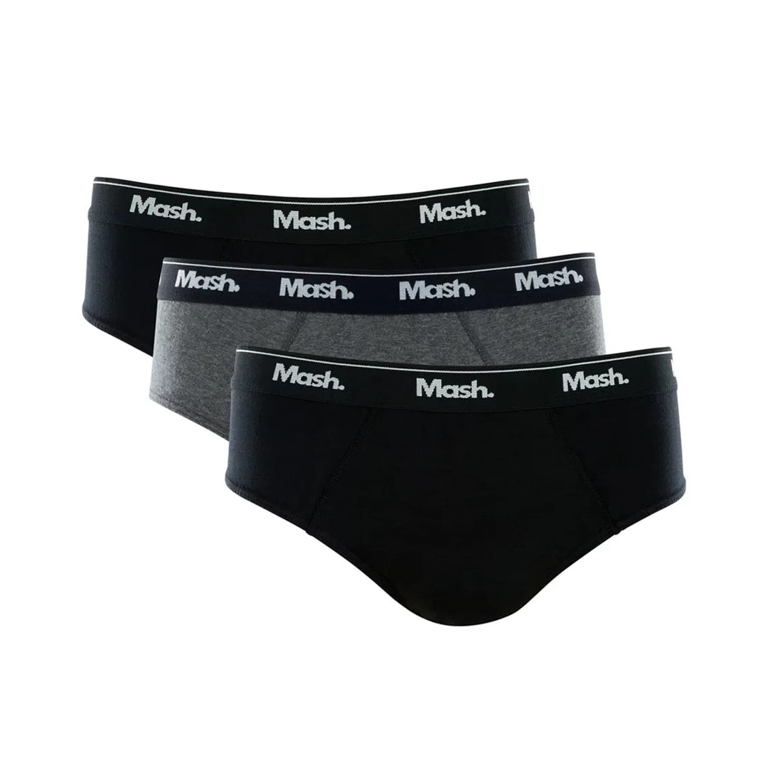 Kit Cueca Mash Slip Masculina 010.04 Preto/Cinza/Preto Kit Cueca Mash Slip Masculina 010.04 Preto/Cinza/Preto