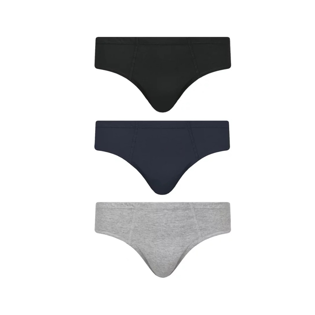 Kit Cueca Selene Slip 3 Peças 11910 Preto/Cinza/Marinho