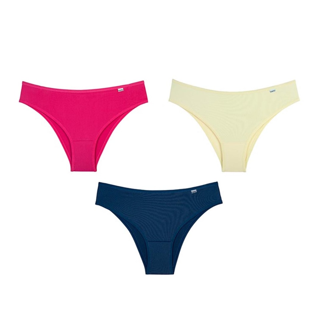 Kit Delrio 3 Calcinhas 51509 Pink/Amarelo/Azul Marinho