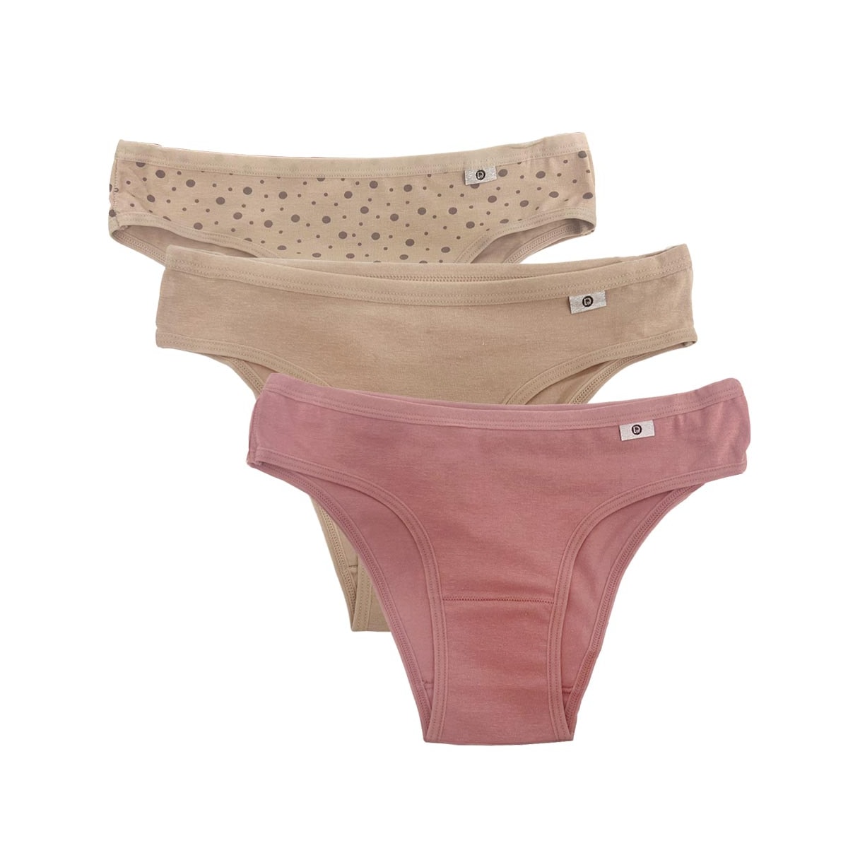 Kit Delrio 3 Calcinhas Em Cotton V51364 Areia/Rose/Mousse