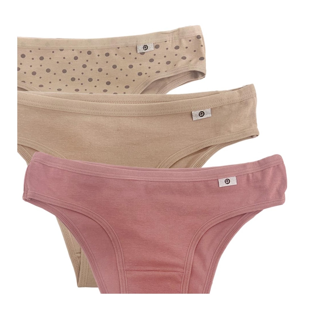 Kit Delrio 3 Calcinhas Em Cotton V51364 Areia/Rose/Mousse