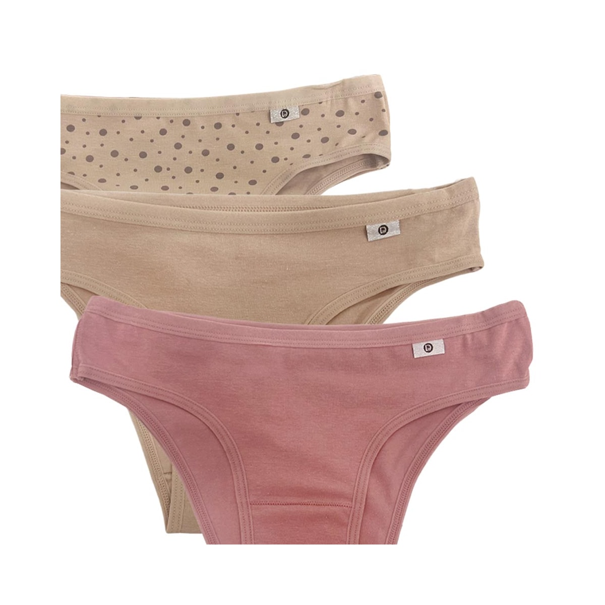Kit Delrio 3 Calcinhas Em Cotton V51364 Areia/Rose/Mousse