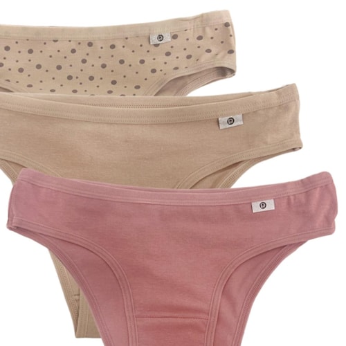 Detalhe - Kit Delrio 3 Calcinhas Em Cotton V51364 Areia/Rose/Mousse