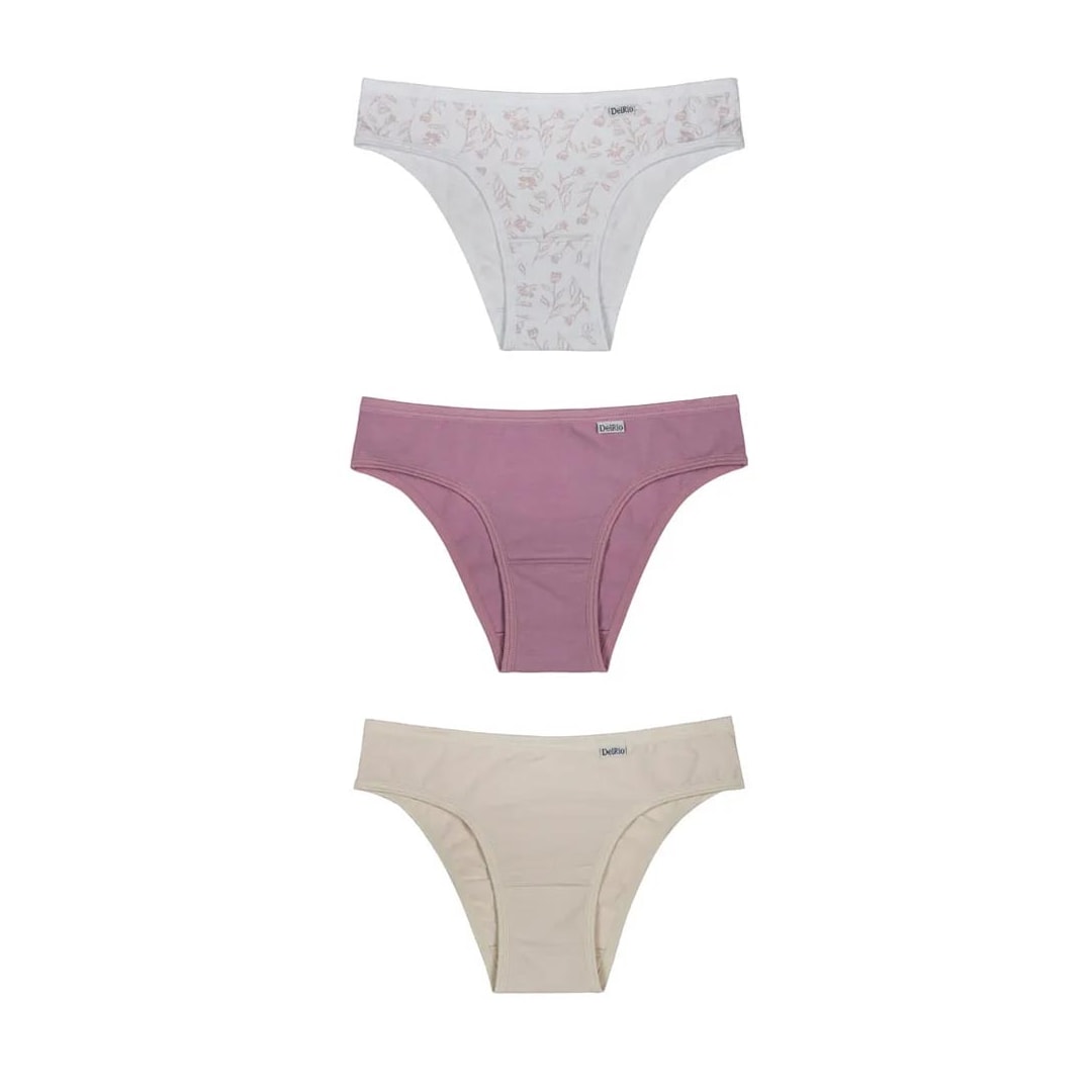 Kit Delrio 3 Calcinhas Em Cotton V51364 Branco/Rose/Creme Kit Delrio 3 Calcinhas Em Cotton V51364 Branco/Rose/Creme