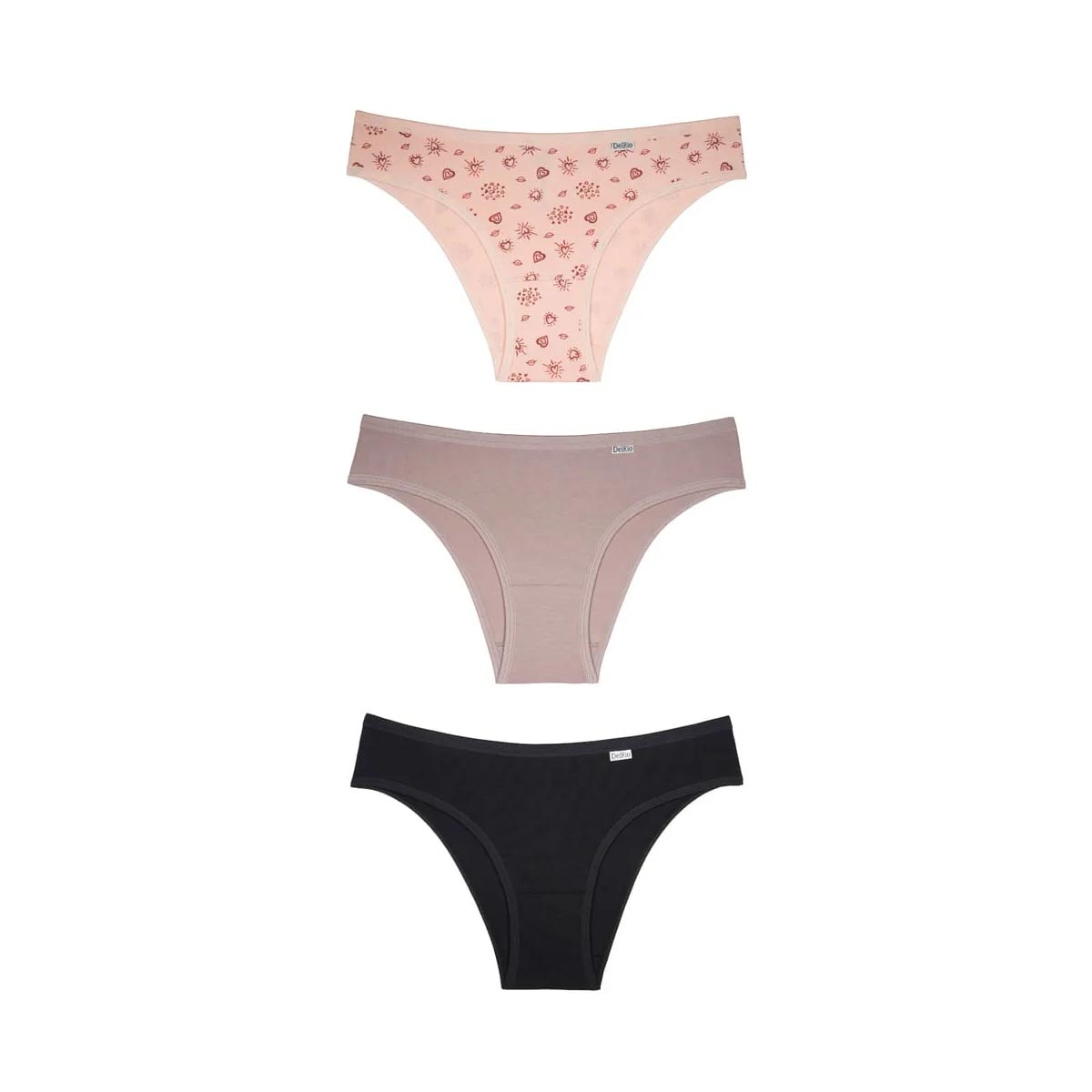 Kit Delrio 3 Calcinhas Em Cotton V51364 Pele/Quartzo/Preto