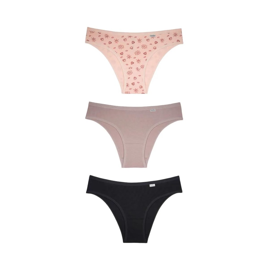 Kit Delrio 3 Calcinhas Em Cotton V51364 Pele/Quartzo/Preto