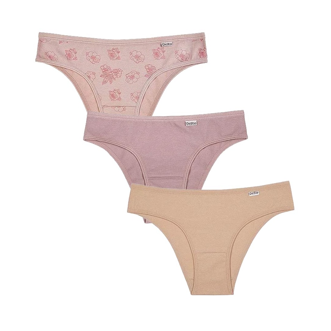 Kit Delrio 3 Calcinhas Em Cotton V51364 Rose/Make/Mousse