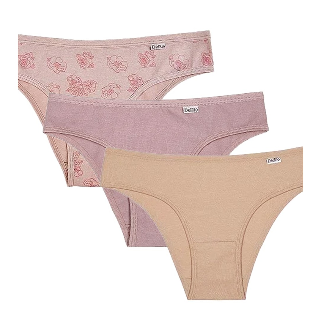 Kit Delrio 3 Calcinhas Em Cotton V51364 Rose/Make/Mousse