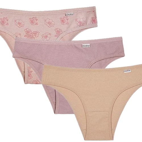 Detalhe - Kit Delrio 3 Calcinhas Em Cotton V51364 Rose/Make/Mousse