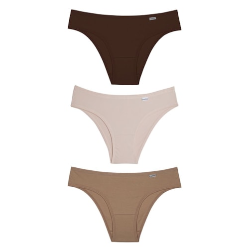 Detalhe - Kit Delrio 3 Calcinhas Em Cotton V51364 Rose/Make/Mousse