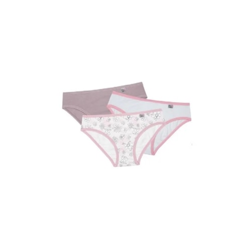 Kit Delrio 3 Calcinhas Infantil V51354 Rosa/Branco/Bege