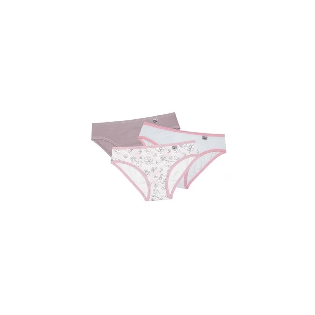 Kit Delrio 3 Calcinhas Infantil V51354 Rosa/Branco/Bege