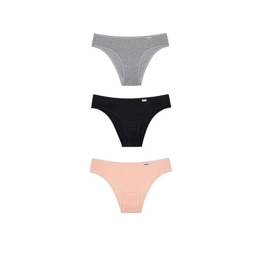 Kit Delrio Calcinha Em Cotton V51364 Cinza/Rosa/Preto
