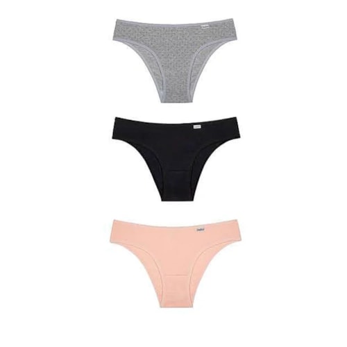 Detalhe - Kit Delrio Calcinha Em Cotton V51364 Cinza/Rosa/Preto