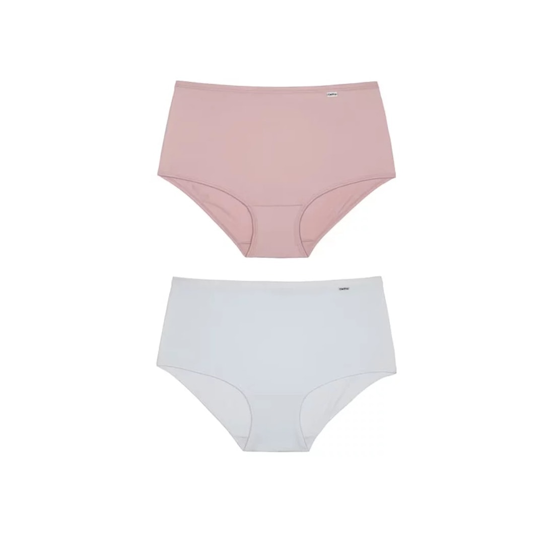 Kit Duo Delrio Calcinha Alta Em Microfibra 50027 Romance/Branco Kit Duo Delrio Calcinha Alta Em Microfibra 50027 Romance/Branco