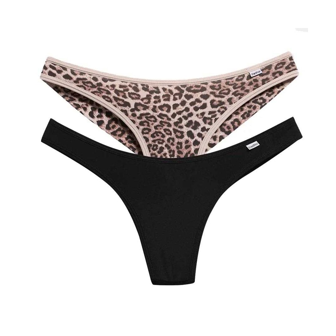 Kit Duo Delrio Tanga Fio V57870 Areia Leopardo/Preto