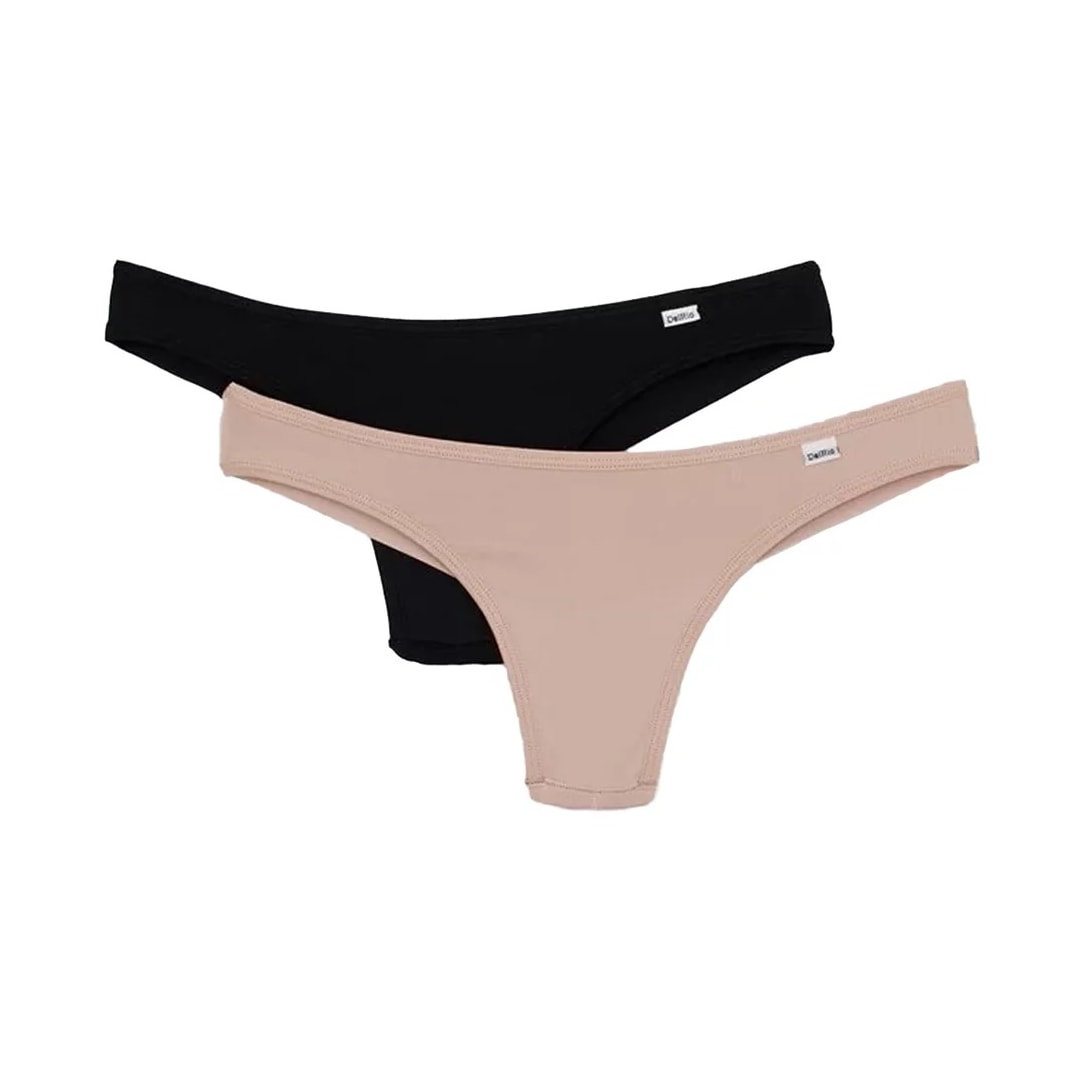 Kit Duo Delrio Tanga Fio V57870 Preto/Bege