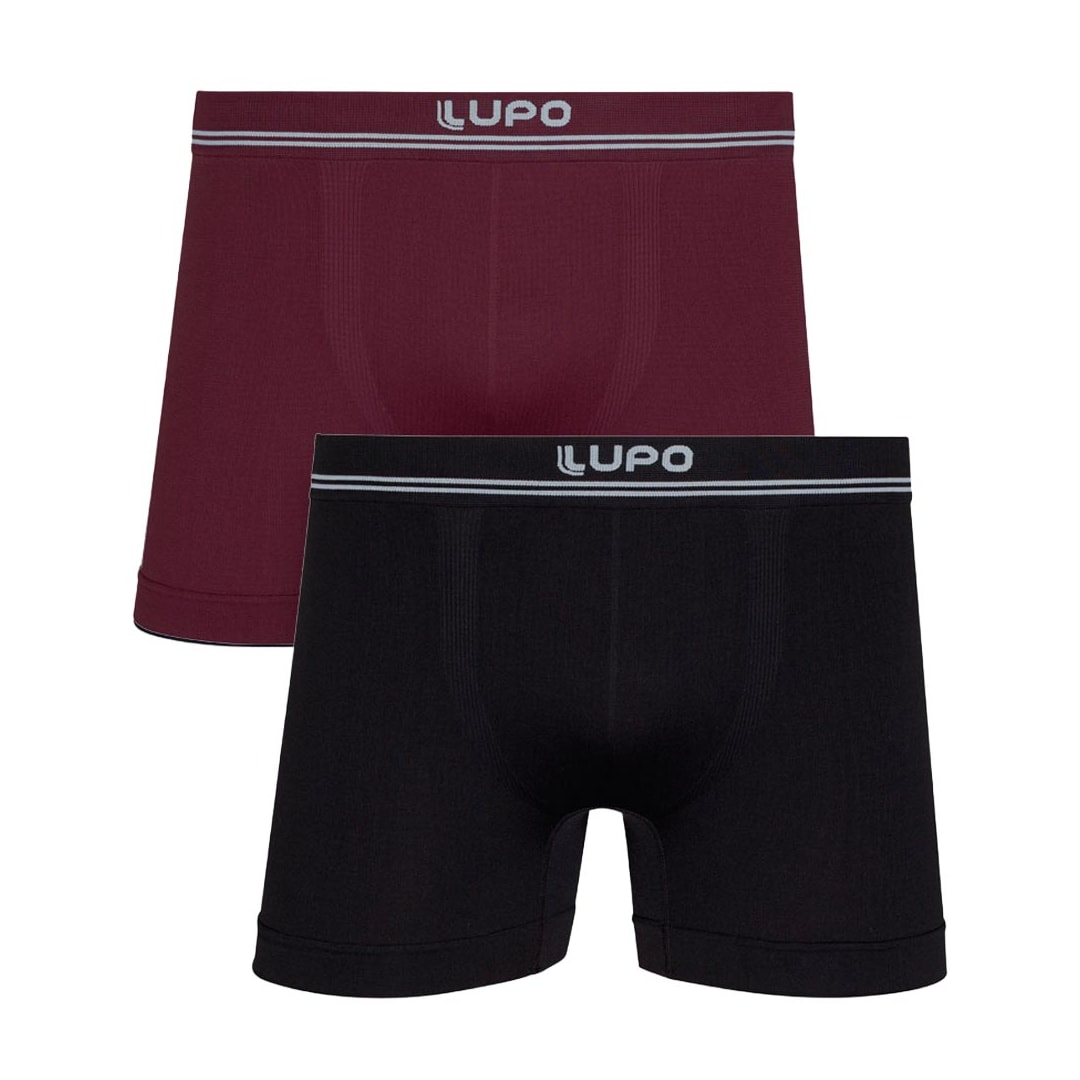 Kit Lupo 2 Cuecas Boxer 00436 Bordo/Preto Kit Lupo 2 Cuecas Boxer 00436 Bordo/Preto