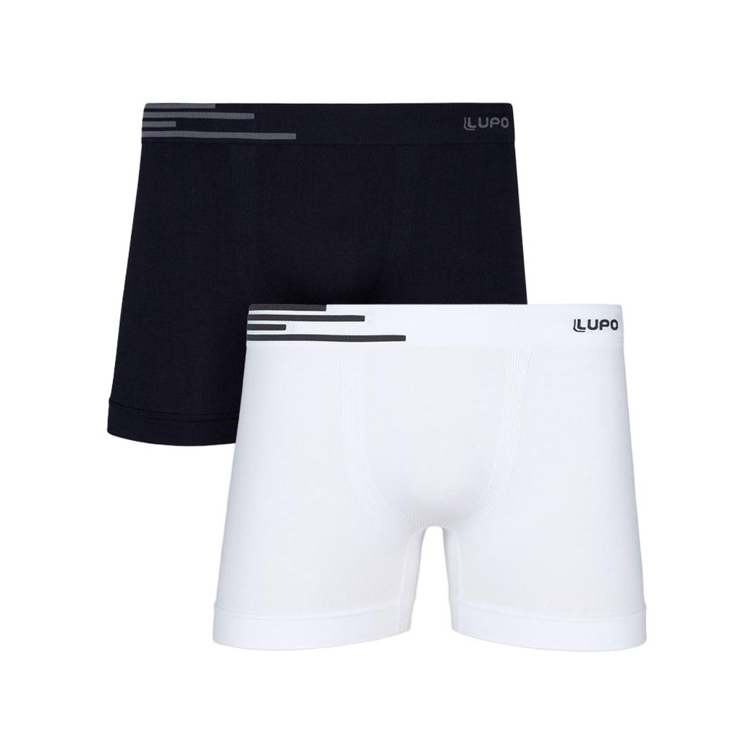 Kit Lupo 2 Cuecas Boxer 00436 Branco/Preto Kit Lupo 2 Cuecas Boxer 00436 Branco/Preto
