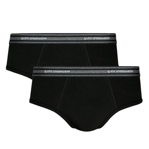 Kit Lupo 2 Cuecas Slip De Algodão 00524 Preto/Preto