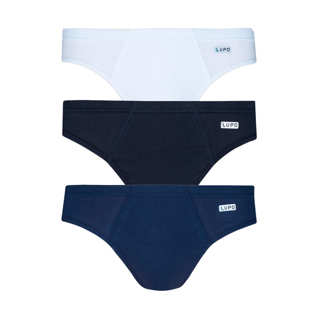 Kit Lupo 3 Cuecas Slip De Algodão 00515 Marinho/Branco/Preto