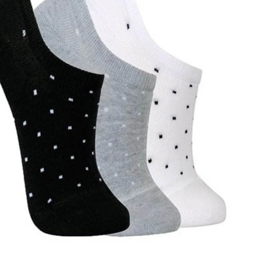 Detalhe - Kit Lupo 3 Meias Sapatilha 67% Algodao 3271 Branca/Cinza/Preta