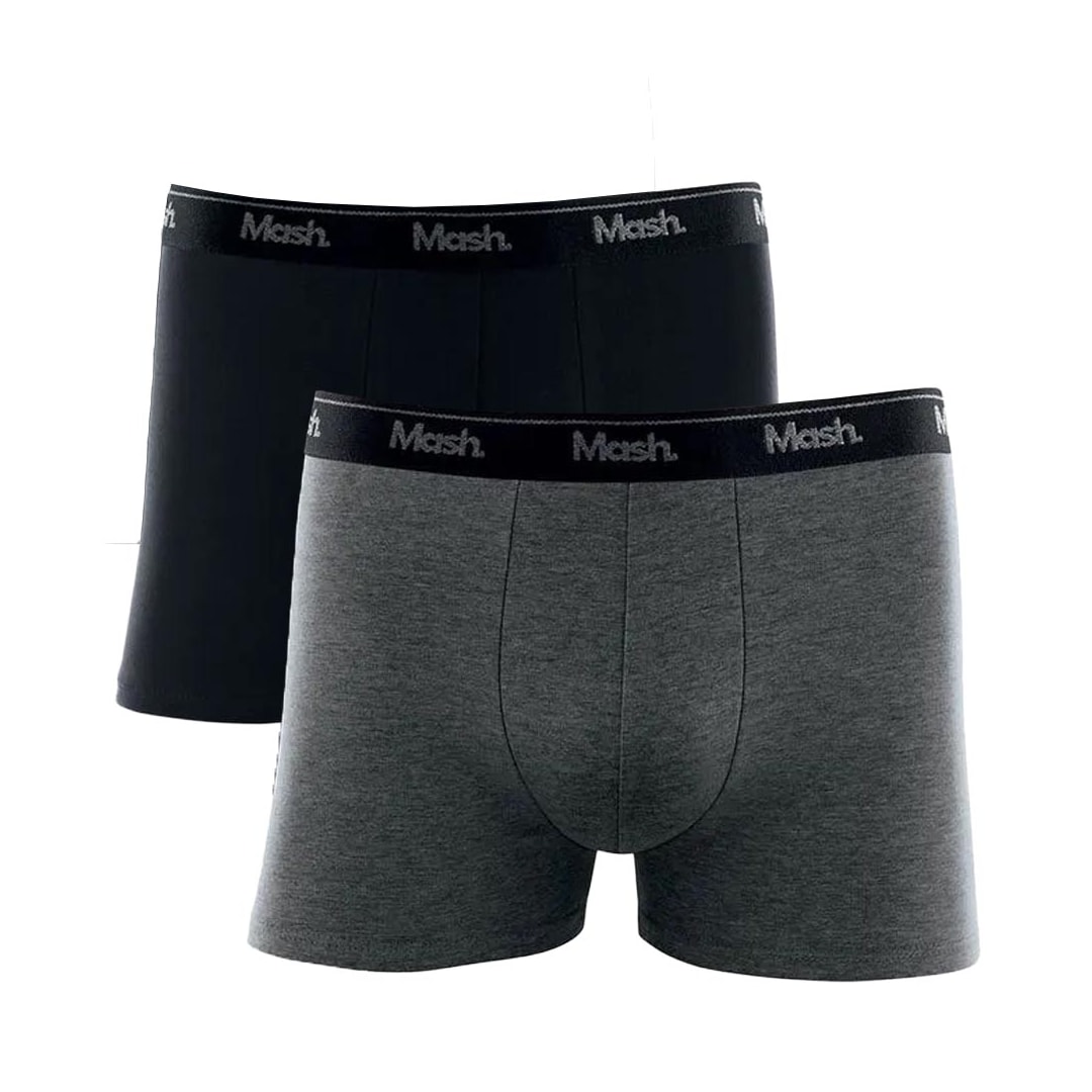 Kit Mash 2 Cuecas Boxer Cotton 110.04 Cinza Mescla/Preto