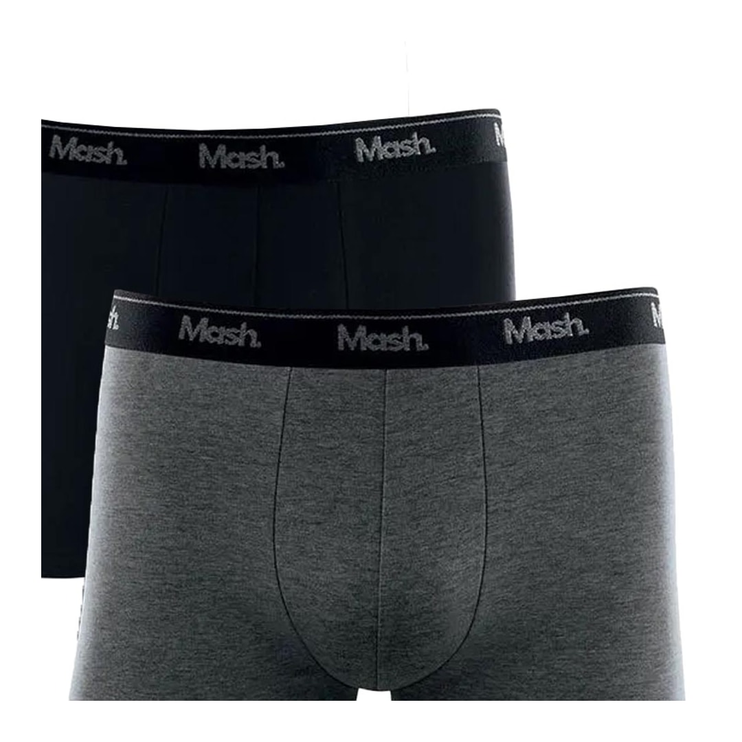 Kit Mash 2 Cuecas Boxer Cotton 110.04 Cinza Mescla/Preto