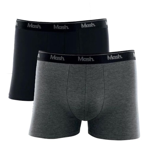 Kit Mash 2 Cuecas Boxer Cotton 110.04 Cinza Mescla/Preto
