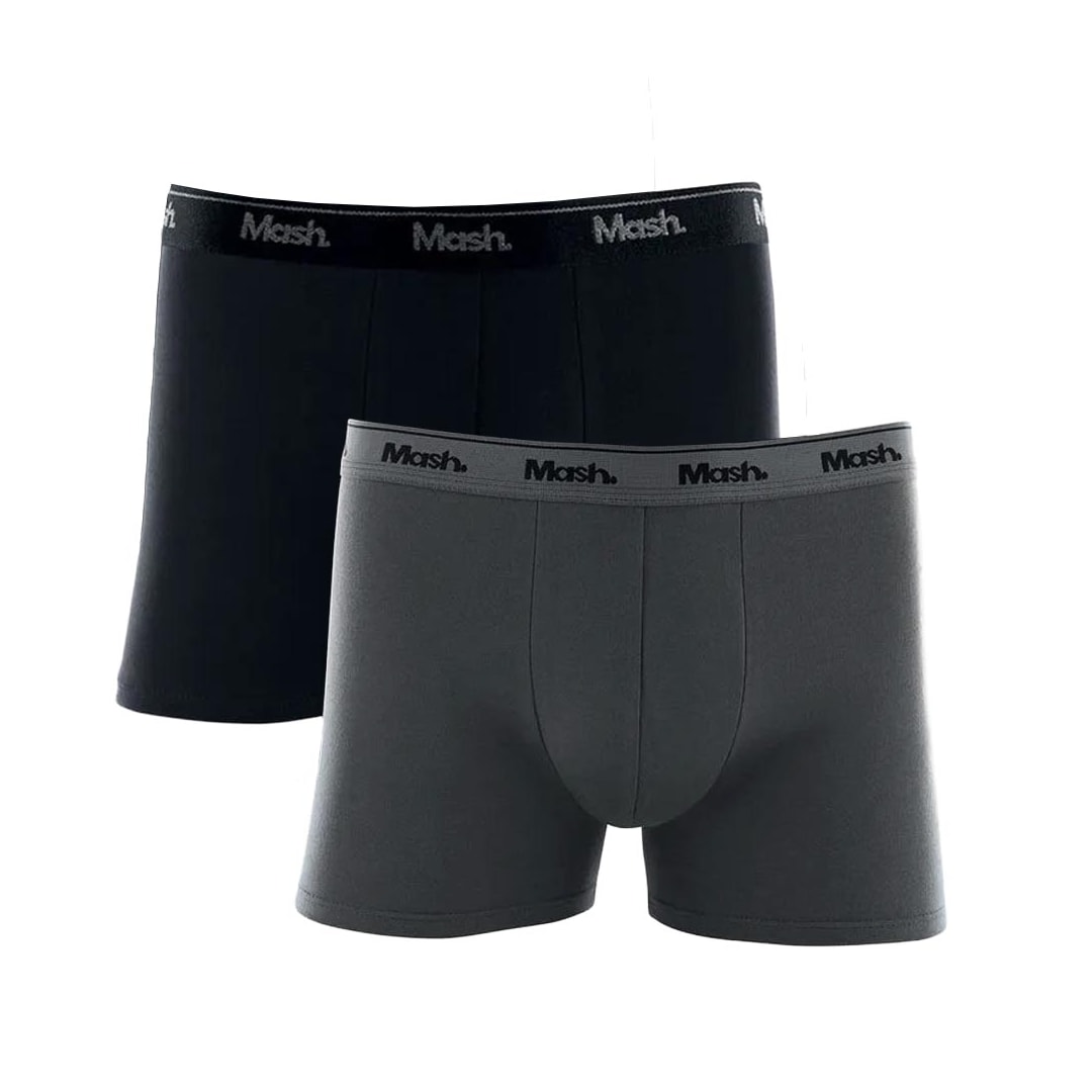 Kit Mash 2 Cuecas Boxer Cotton 110.04 Cinza/Preto
