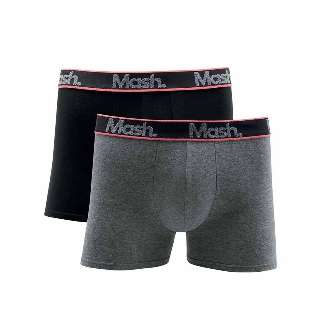Kit Mash 2 Cuecas Boxer Cotton 110.42 Mescla Escuro/Preto Kit Mash 2 Cuecas Boxer Cotton 110.42 Mescla Escuro/Preto