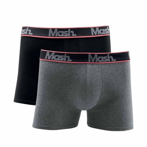 Kit Mash 2 Cuecas Boxer Cotton 110.42 Mescla Escuro/Preto