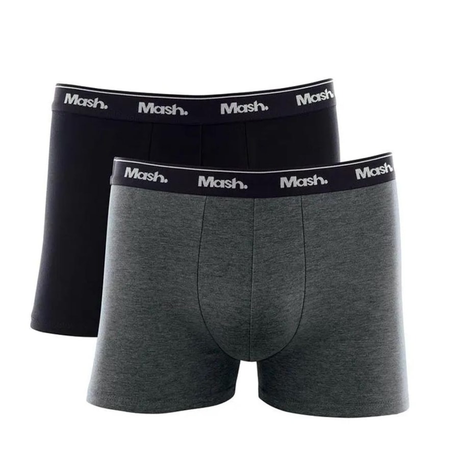Kit Mash 2 Cuecas Boxer De Cotton 110.18 Cinza/Preto
