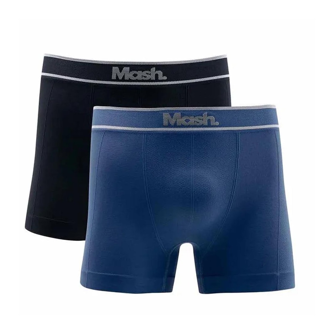 Kit Mash 2 Cuecas Boxer Sem Costura Microfibra 711.17 Azul/Preto Kit Mash 2 Cuecas Boxer Sem Costura Microfibra 711.17 Azul/Preto