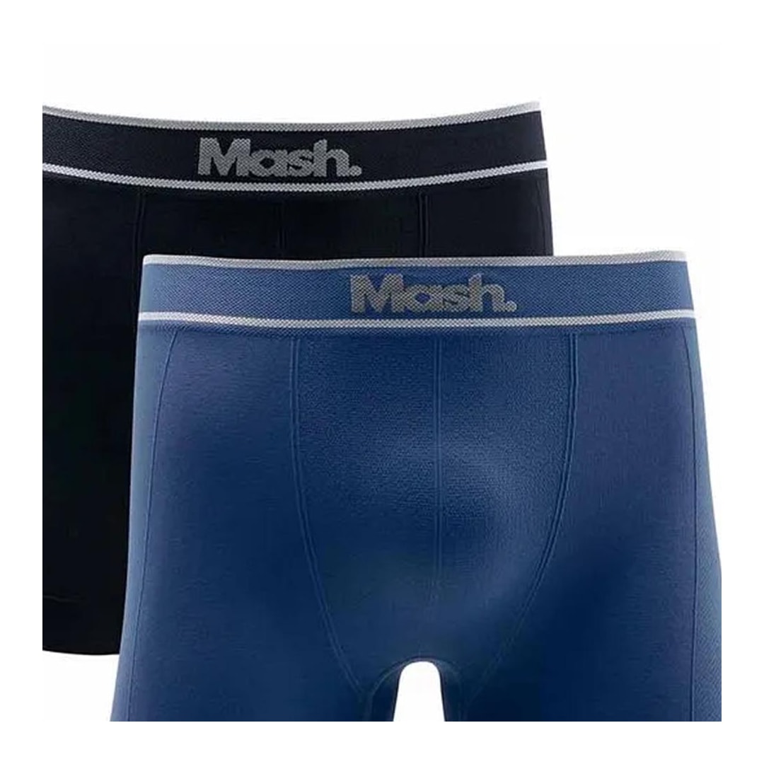 Kit Mash 2 Cuecas Boxer Sem Costura Microfibra 711.17 Azul/Preto