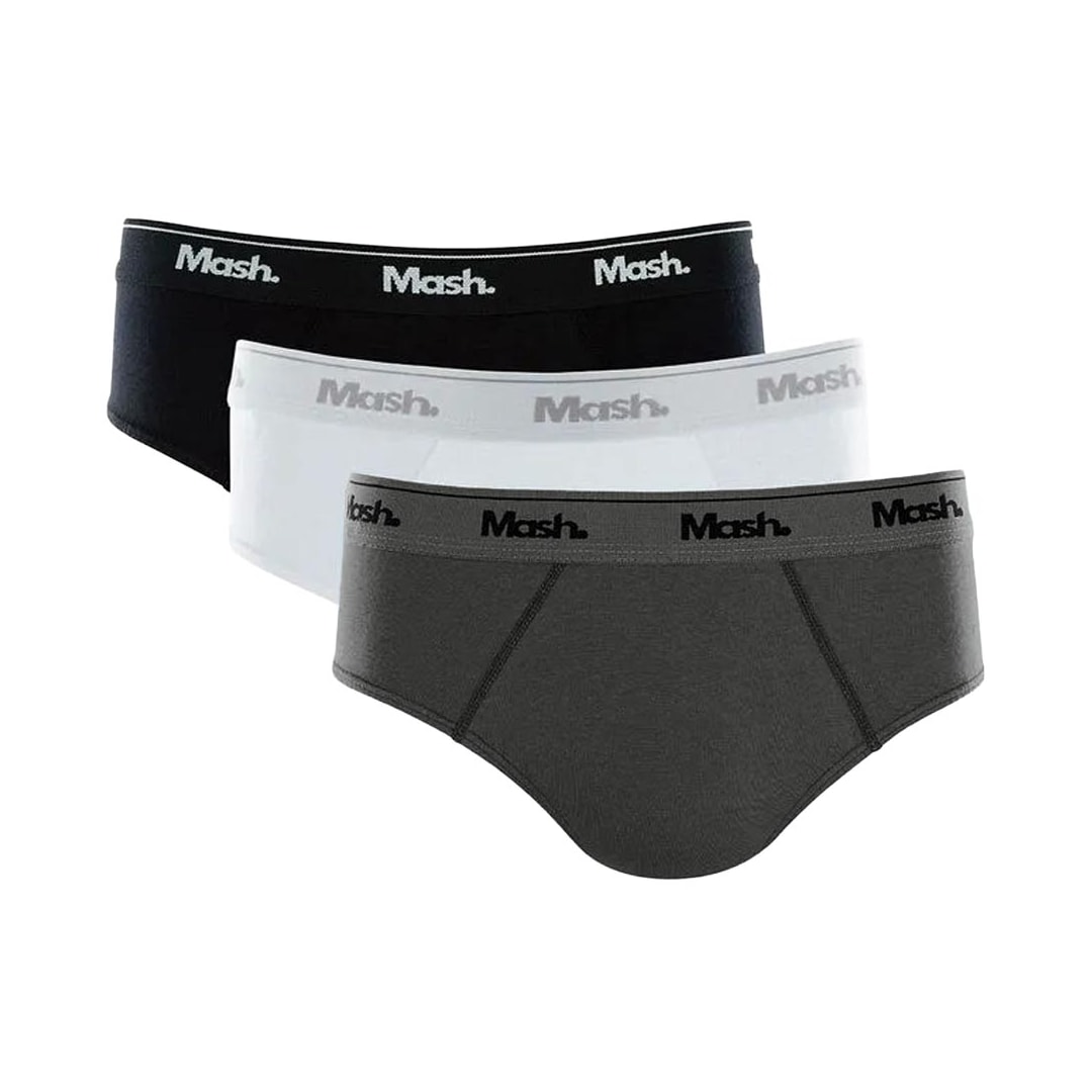 Kit Mash 3 Cuecas Slip 010.04 Preto/Branco/Mescla Kit Mash 3 Cuecas Slip 010.04 Preto/Branco/Mescla