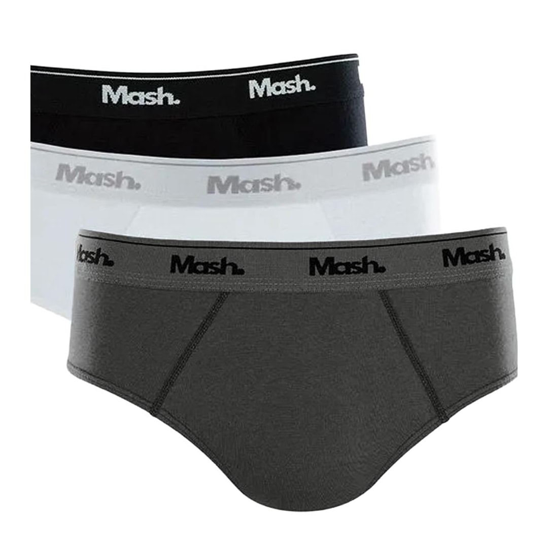 Kit Mash 3 Cuecas Slip 010.04 Preto/Branco/Mescla Kit Mash 3 Cuecas Slip 010.04 Preto/Branco/Mescla