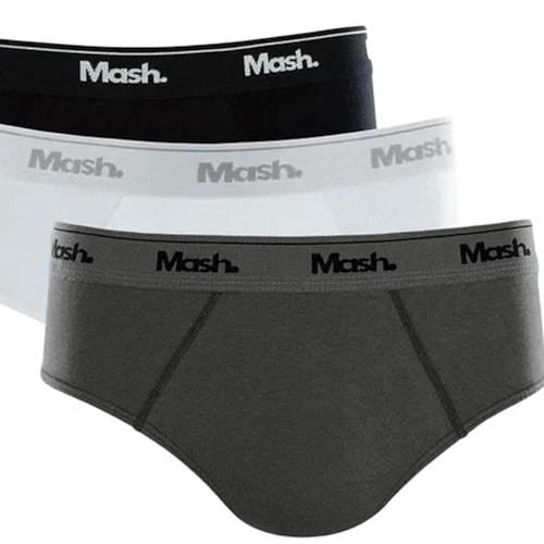 Detalhe - Kit Mash 3 Cuecas Slip 010.04 Preto/Branco/Mescla