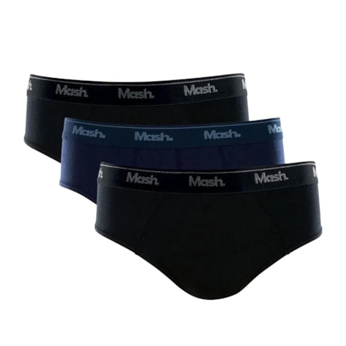 Kit Mash 3 Cuecas Slip 010.04 Preto/Marinho/Preto