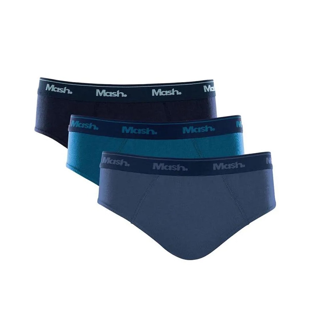 Kit Mash 3 Cuecas Slip Algodão 010.04E Azul/Azul/Azul