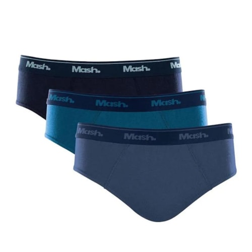 Detalhe - Kit Mash 3 Cuecas Slip Algodão 010.04E Azul/Azul/Azul