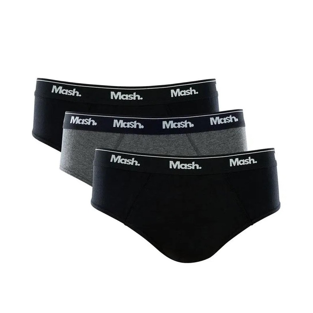 Kit Mash 3 Cuecas Slip Algodão 010.04E Preto/Cinza/Preto Kit Mash 3 Cuecas Slip Algodão 010.04E Preto/Cinza/Preto